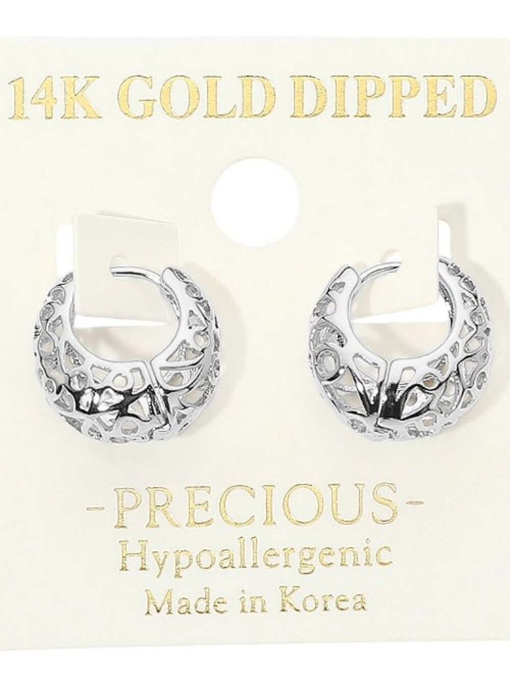 14K WHITE GOLD LAZER CUT HOOP EARRINGS